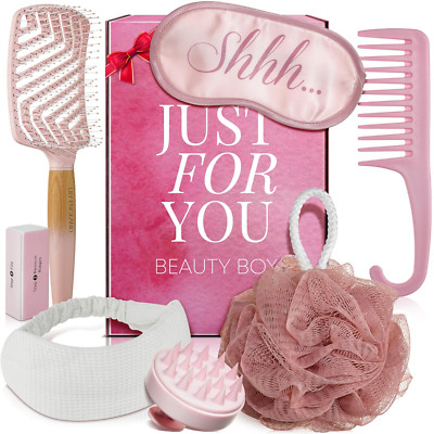 Mom Birthday Gift Set - 7-Piece Luxury Spa Gift Kit with Brush & Eye Mask 