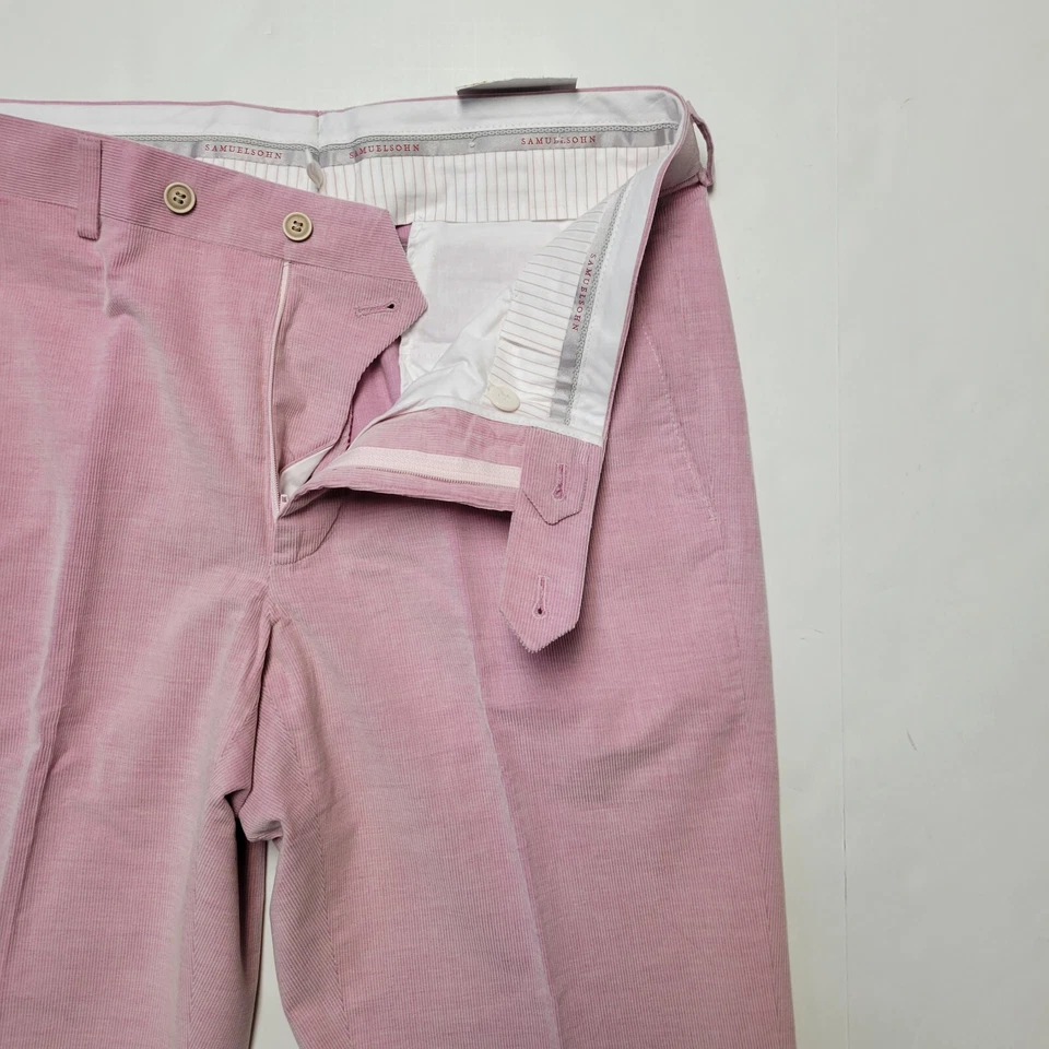 Pantalones para hombre Samuelsohn 34x38 de pana rosa claro sin dobladillo nuevos con etiquetas hechos en Canadá $295 Foto 3 de 4