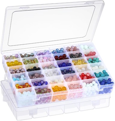 2 Pack 36 Grids Clear Plastic Organizer Box with Adjustable Dividers, Small Craf