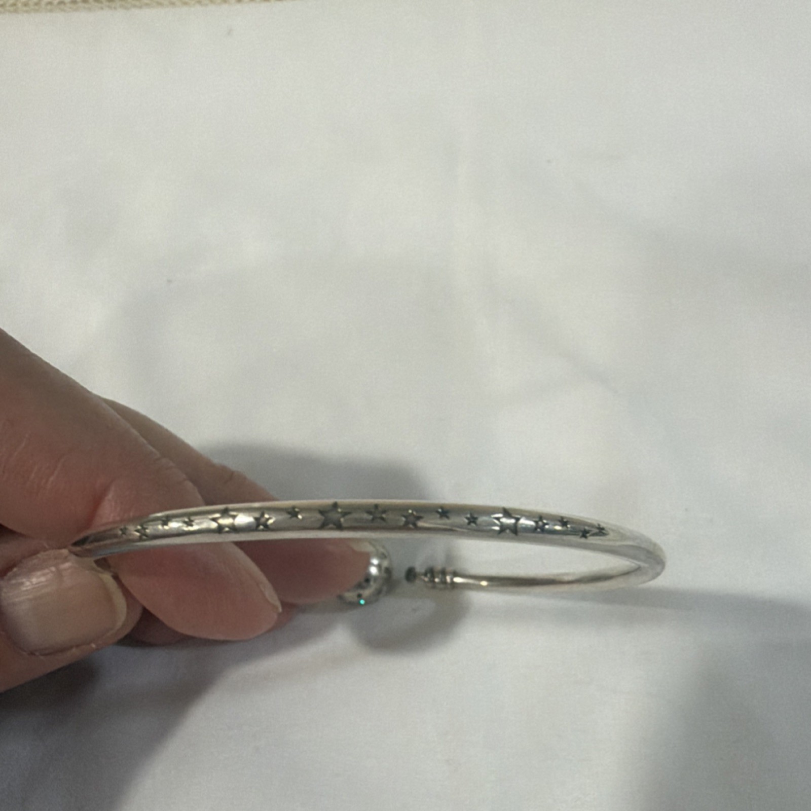 Silver Star Stackable Bangle Bracelet with Snap C… - image 5