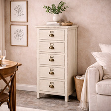 Heritage Distressed White 5 Drawer Tall Chest Rustic Foundry