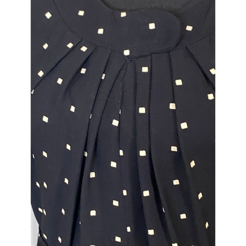 1940s Blk white polka dot sheer rayon pleated bodice day dress belt Rockabilly - Picture 9 of 9