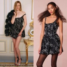 NEW NWT LOVESHACKFANCY Brookhaven Bow Embellished Mini Dress Black SIZE 2 $695