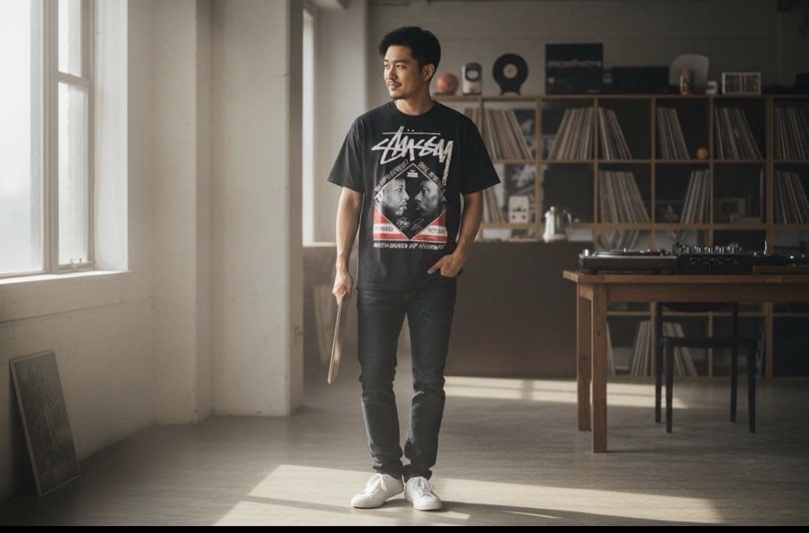 Stussy x Manhattan Records 30th Tee DJ Premier Pete Rock Black