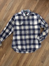 Vintage 100 Cotton Tommy Hilfiger Men s L Blue Plaid Flannel Button-Up Shirt