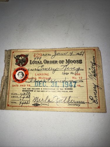 1947 Loyal Order Of Moose Card Lansing Michigan