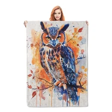 Watercolor Owl Blanket Gifts for Girls Women Kids Adults Soft Warm Lightweigh...