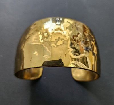 Vtg Sausalito Craftworks Wide Cuff Bracelet Gold Tone Hammered Brass Copper 