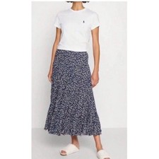 POLO RALPH LAUREN Navy Floral Maxi Skirt Sz12 Cottagecore Peasant Preppy Western