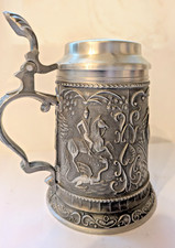 Zinn Bierkrug HA-HA Rein Zinn Deckelkrug Hirsch Ritter Drache Storch