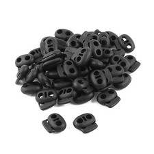 Black Plastic 3mm Dia Double Holes Spring Loaded Cord Lock Stoppers 50pcs