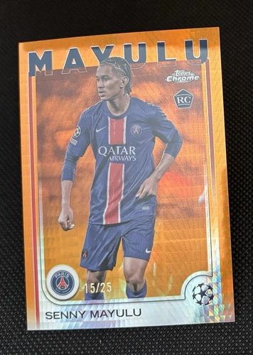 Senny Mayulu 2024-25 Topps Chrome UEFA Orange Refractor /25 RC #173 PSG Paris