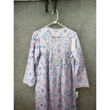 Miss Elaine Brushed Back Women's Med Floral Nightgown Pink Lace Trim Long Sleeve