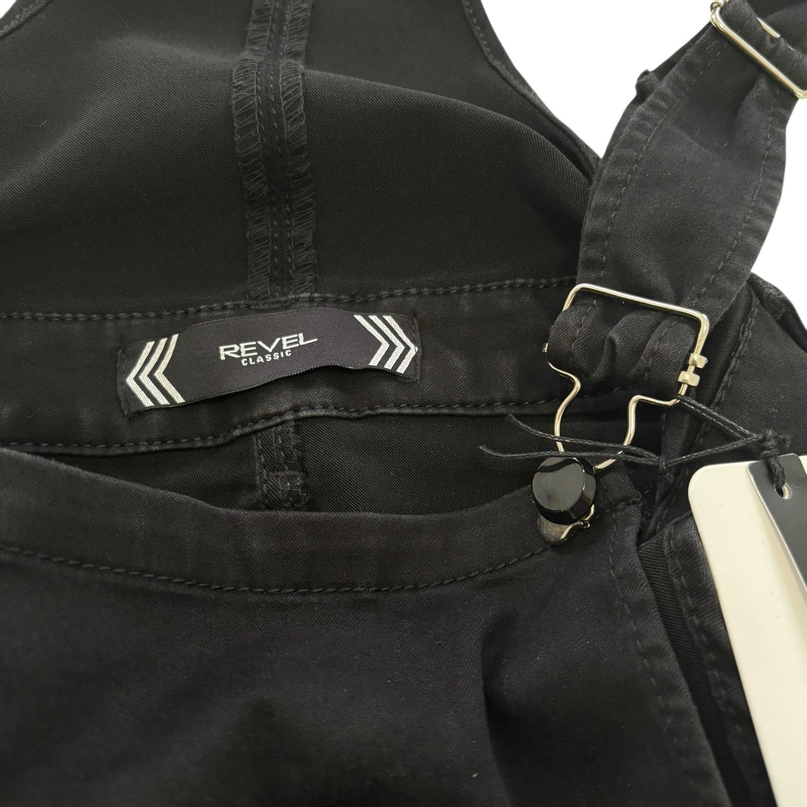 Revel Black Denim Bib Overall Mini Dress Y2K Skater Grunge Dark Goth Fits S