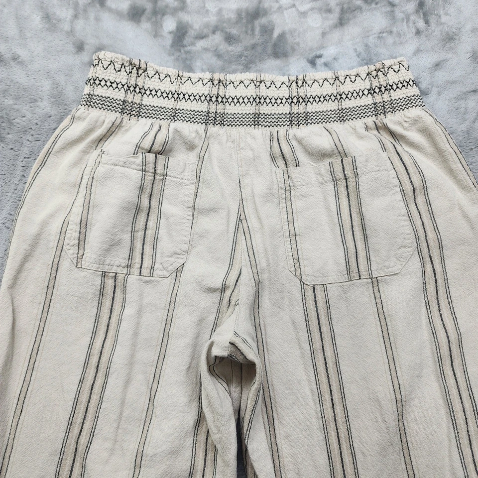 Pantalones Maurices Mujer L Beige Rayas Lino Calado Pierna Ancha Fluido Informal Hippie Foto 3 de 4