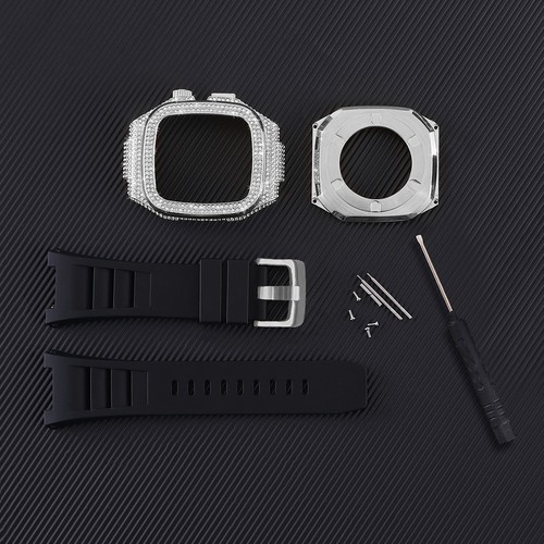 46/45/44mm Diamond Metal Steel Case FKM Strap For Apple Watch 10 9 8 7 6 SE 5 4 - Picture 15 of 23
