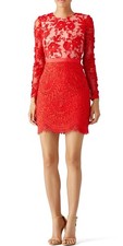 Monique Lhuillier Calypso Floral Lace Dress Red SZ 8 cocktail event Lace Floral