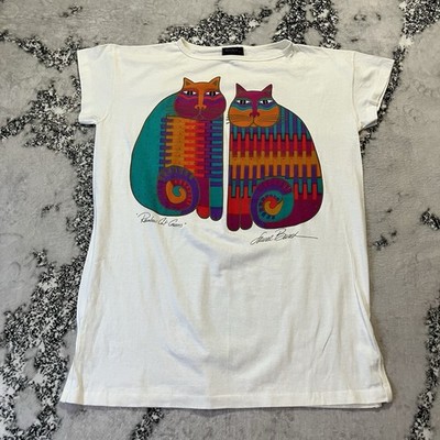 Rainbow Cat Cousins Laurel Burch Graphic Kittens Art Vintage USA 80s 90s T-Shirt