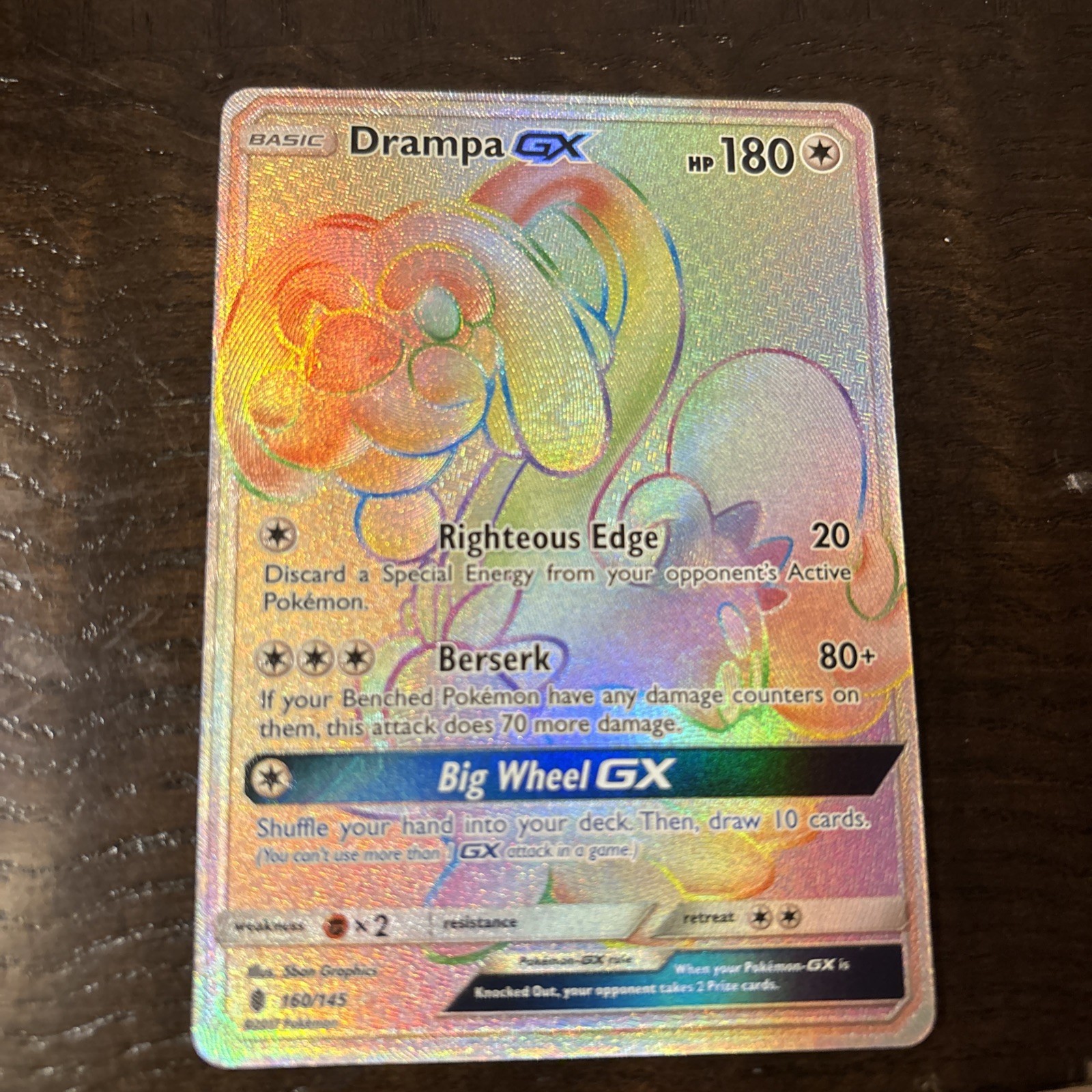 Pokemon Card - Drampa GX 160/145 Rainbow Rare Holo SM Guardians Rising - M/NM