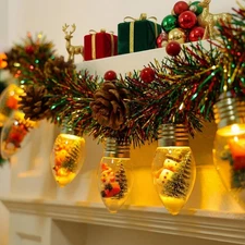 Christmas Garland with Bulbs Lights 6.6 Ft 10 LED Snow Globe String Lights fo...