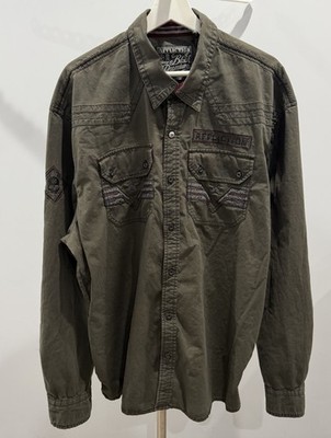 Affliction Black Premium Green Shirt Mens 3XL American Customs Western Skull