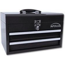 14 Inch Steel Tool Box Heavy Duty Deep Top Compartment 2 Drawers Black