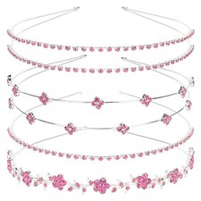 Rhinestone Bridal Headbands: 4 Pieces, Silver and Pink Crystal Bling Hair