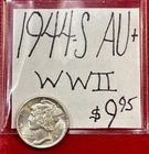 1944-S Mercury Silver Dime (AU+) About Uncirculated Cond! (WWII ERA) ENN Coins