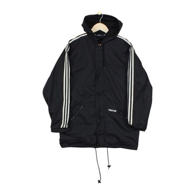 Vintage Adidas Regenmantel Herren Gr. S/M schwarz Kapuze 90er 3 Streifen