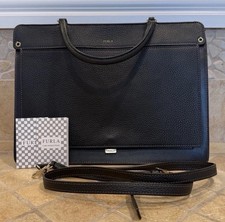 Furla Black Leather Satchel, Like, Convertible, Top Handle, Shoulder Strap