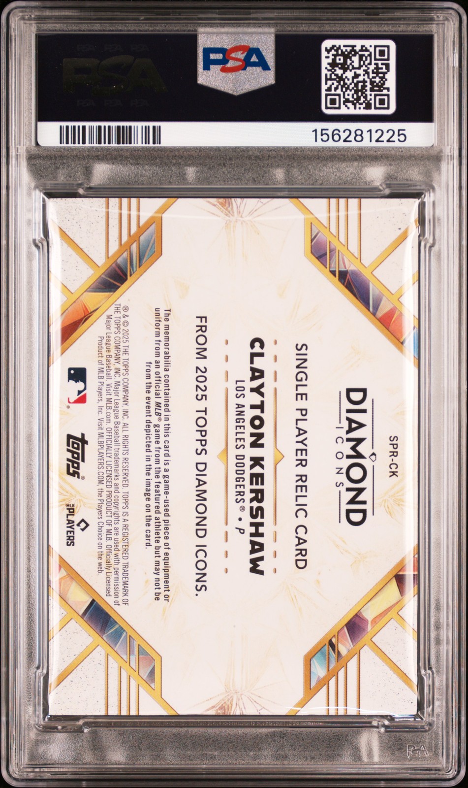 2025 TOPPS DIAMOND ICONS SINGLE PLAYER RELICS #SPR-CK CLAYTON KERSHAW 6/25 PSA 4 view 2