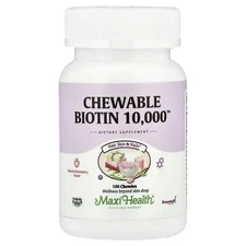 2 X Maxi Health, Chewable Biotin 10,000�, Natural Strawberry, 10,000 mcg, 100 Ch
