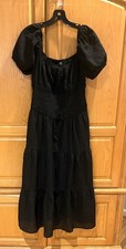 Blu Pepper Black Boho Tiered Maxi Dress Puff Sleeves Smocked Ruffles Size Large 