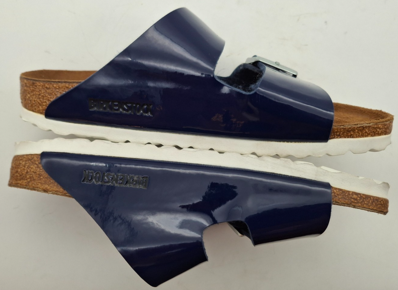 SAOLA SANDALI ARIZONA BIRKENSTOCK BLU NAVY VERNICE SUOLA BIANCA UK 4 5 EUR 37 STRETTI