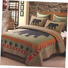 3 Piece Cabin Quilt Bedding Set - Bear and Paw - Rustic King Bear  Paw