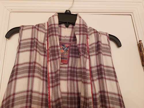 JOHNNY WAS BROWN/IVORY PLAID EMBROIDERED SLEEVELESS DUSTER VEST - SIZE MEDIUM - Picture 3 of 5