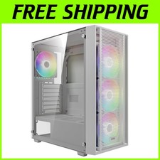 White ATX Mid Tower PC Case with Tempered Glass