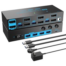 Dual Monitor KVM Switch 8K/4K 3 Port DisplayP...