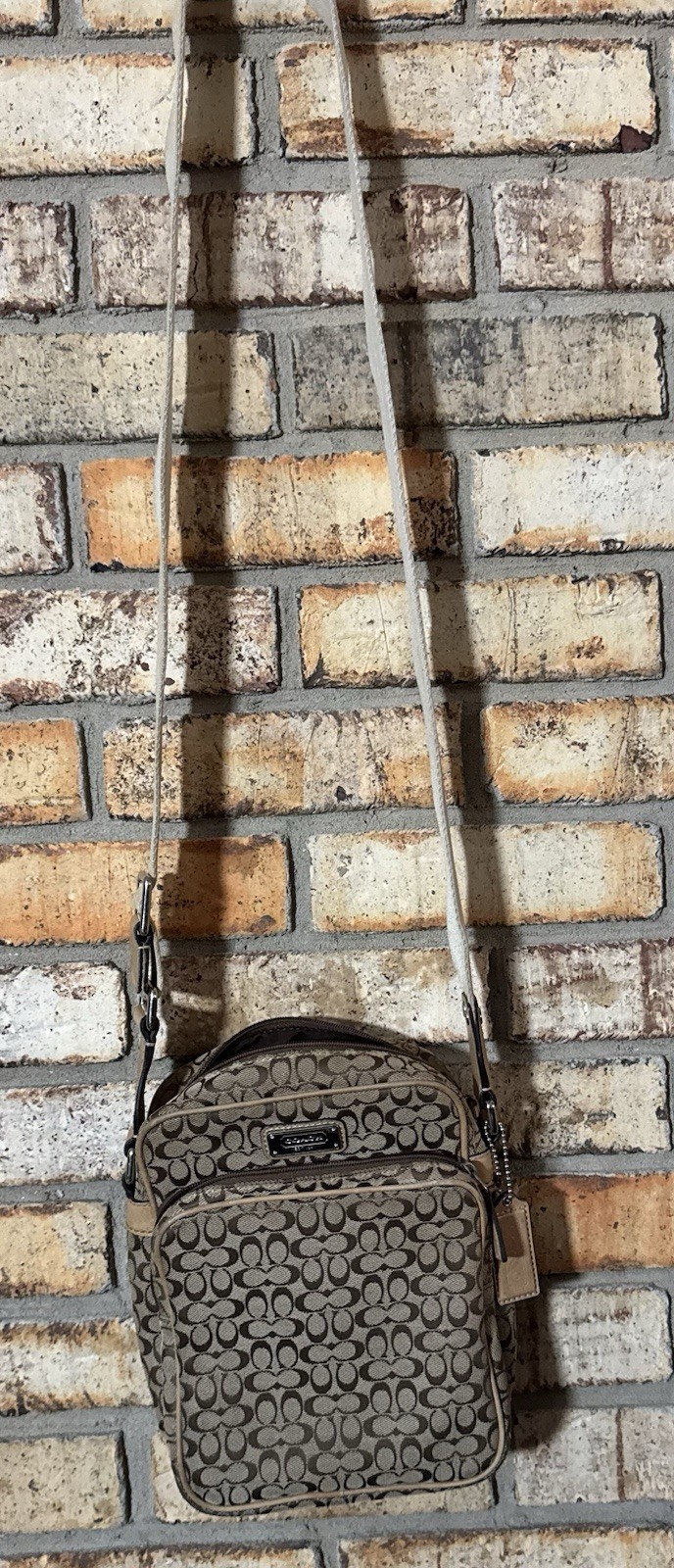 Coach Vintage brown beige canvas leather shoulder bag logo accents