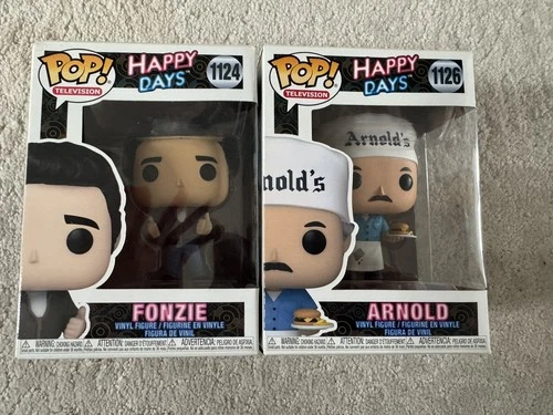 Funko Pop! Television Happy Days 1124 Fonzie and 1126 Arnold W/ Protectors Damag