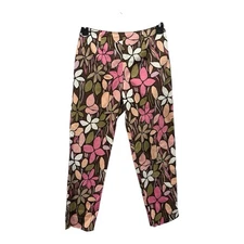Alli Y Crop Pants Womens 4 Floral Multicolor Side Zip High Rise Straight Leg USA