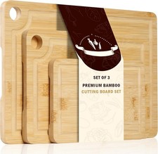 3Pcs Bamboo Cutting Boards for Kitchen,Wooden Cutting Boards with Juice