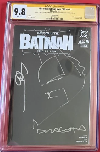 Absolute Batman #1  CGC SS 9.8  Black Sketch Blank SIGNED Snyder & Dragotta NM 2