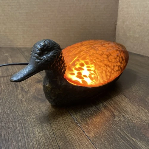 Vintage Duck Spotted Glass Cast Iron Table/TV Lamp Light Tiffany Style WORKS!