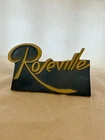 GENUINE VINTAGE BLUE CERAMIC ROSEVILLE POTTERY DEALER COUNTERTOP SIGN
