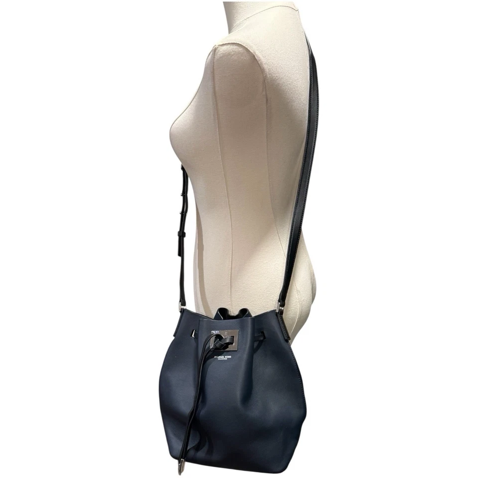 Michael Kors Miranda Navy Blue Medium Drawstring Bucket Bag Crossbody Purse - Image 2 of 4