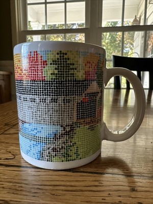 Karen Henry Coffee Tea Mug Mosaic Covered Bridge Autumn Fall Colors Pixelated