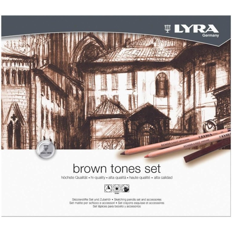 Coffret crayons pastels Lyra matériel dessin portrait paysage tons marron