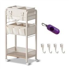 JRANBRJS 2-in-1 Baby Diaper Caddy Organizer  3-Tier Rolling Cart Beige