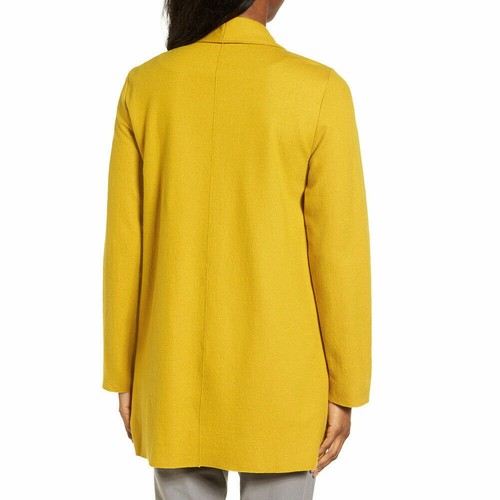 EILEEN FISHER Mustard Yellow Boiled Wool Jersey Shawl Collar Long Jacket PS - Picture 4 of 8